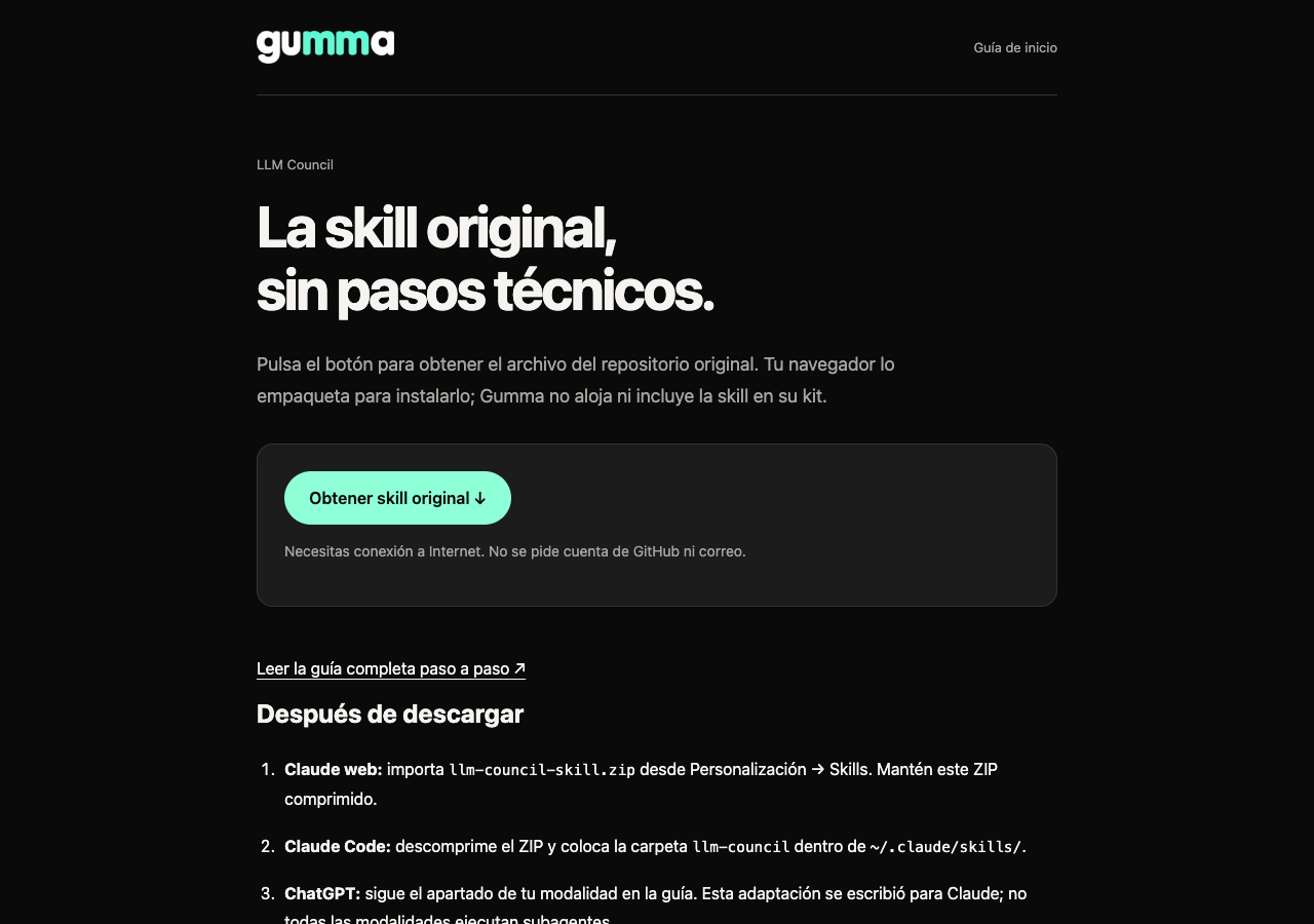 Asistente de Gumma antes de obtener el archivo original